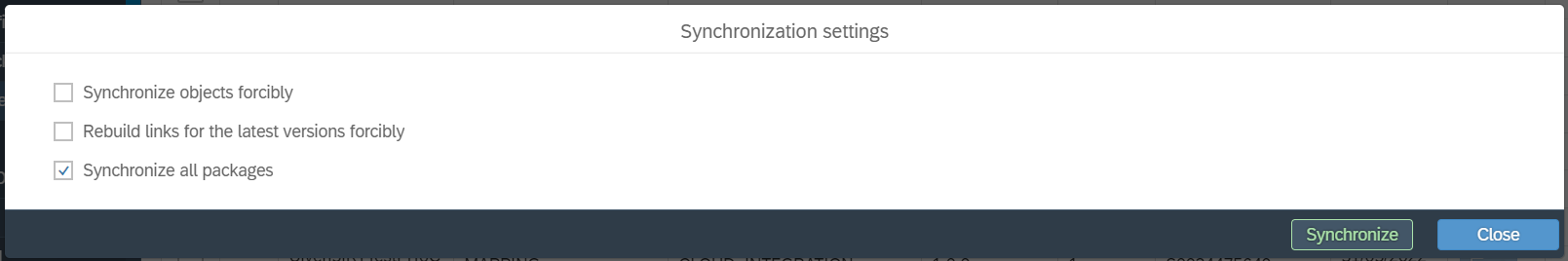 synchronization config dialog cpi