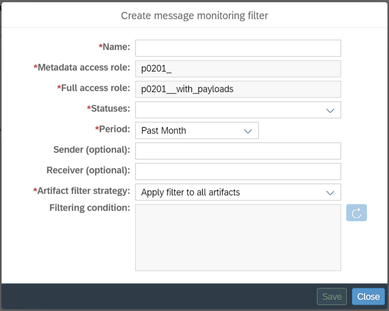 create message monitor filter dialog