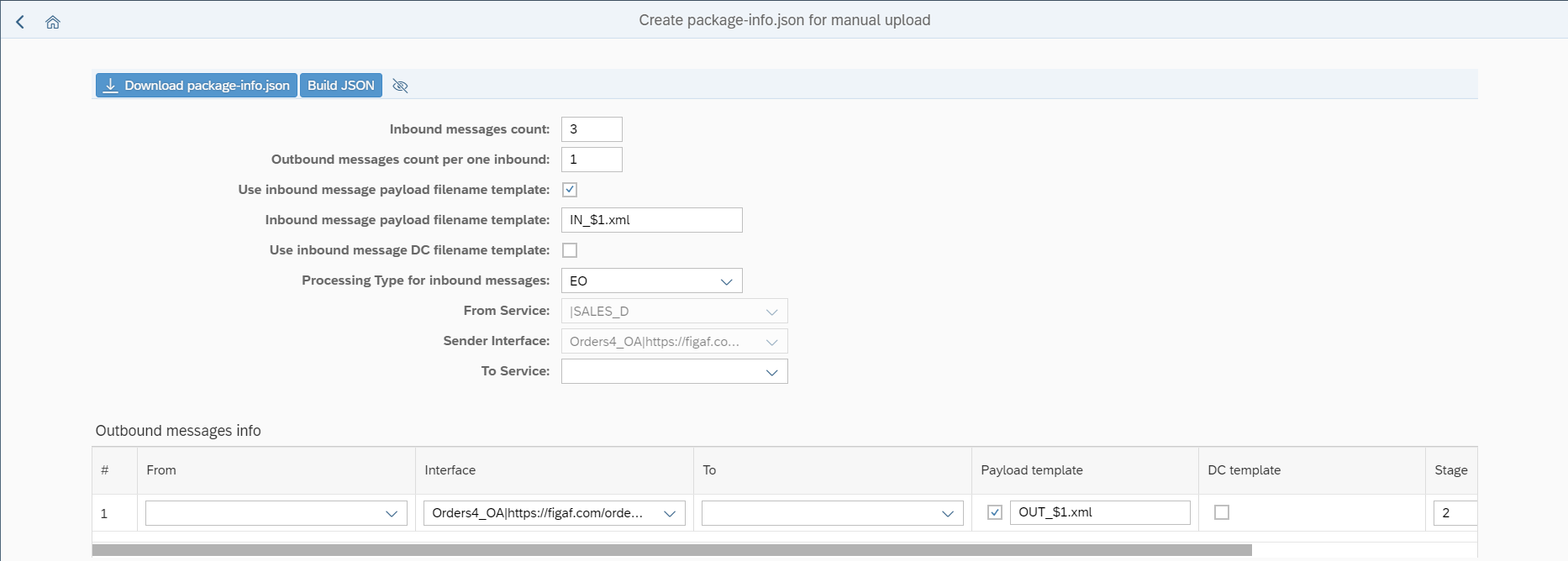 example create package info json for manual upload page