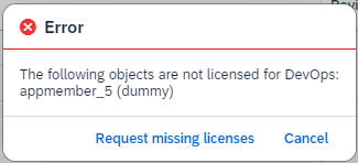 request license devops error