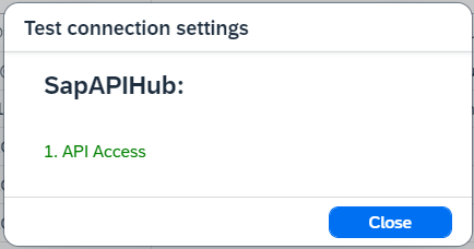 test connection dialog API HUB