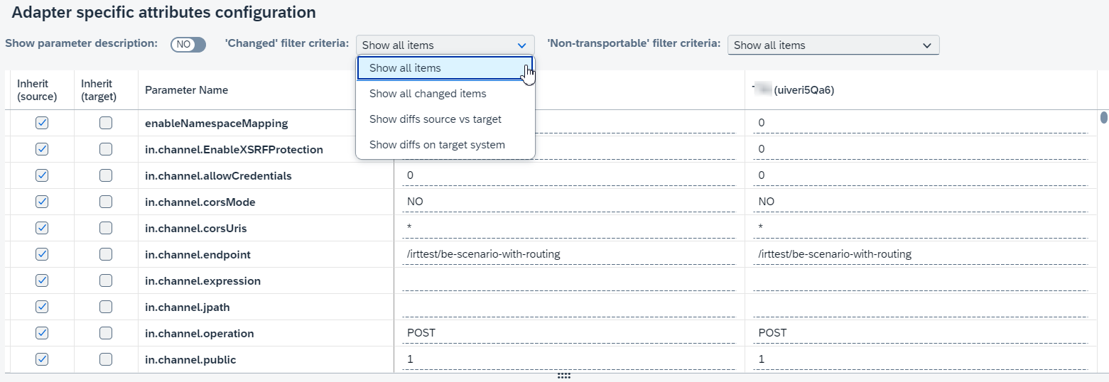 channel transport configuration page adapter specific attributes