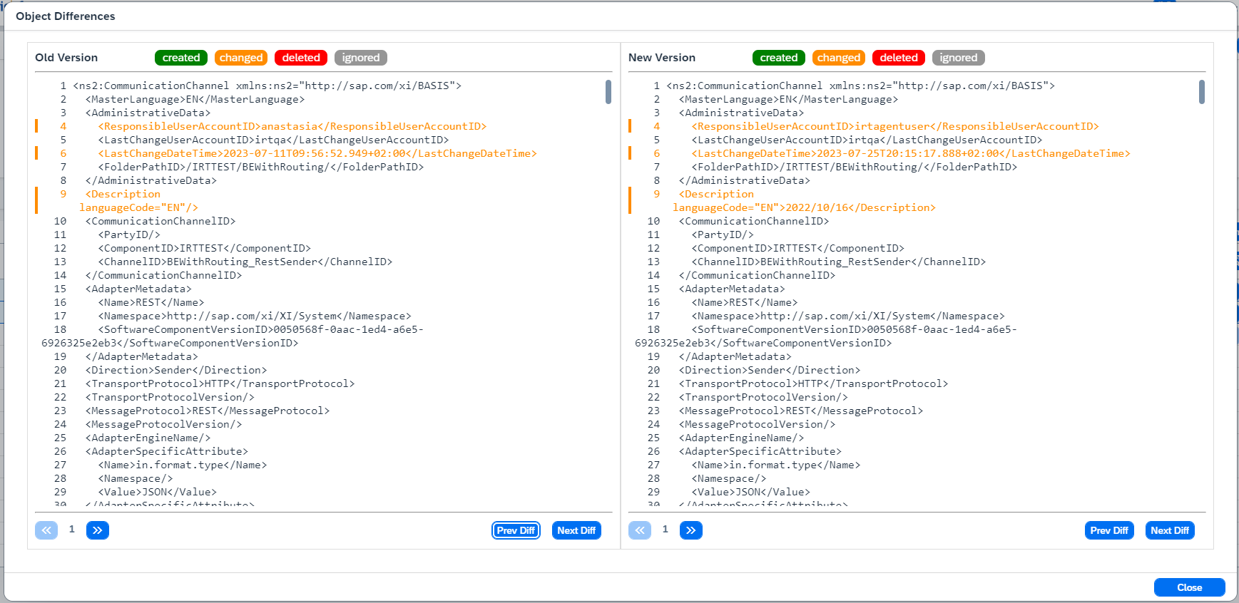 channel changes after applying transport configuration