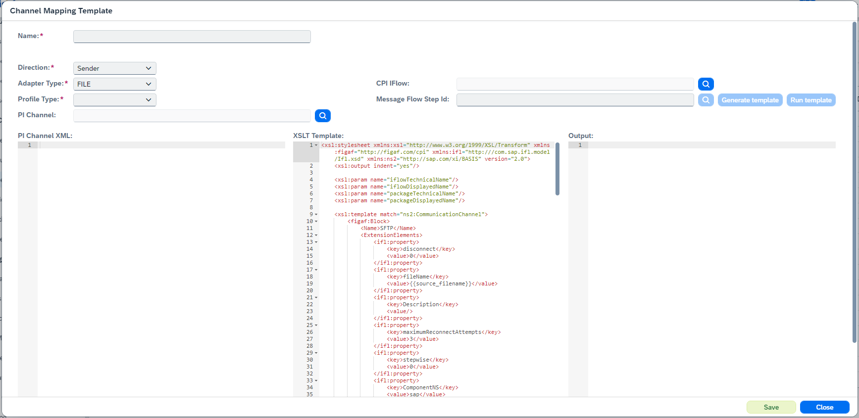 channel mapping template dialog