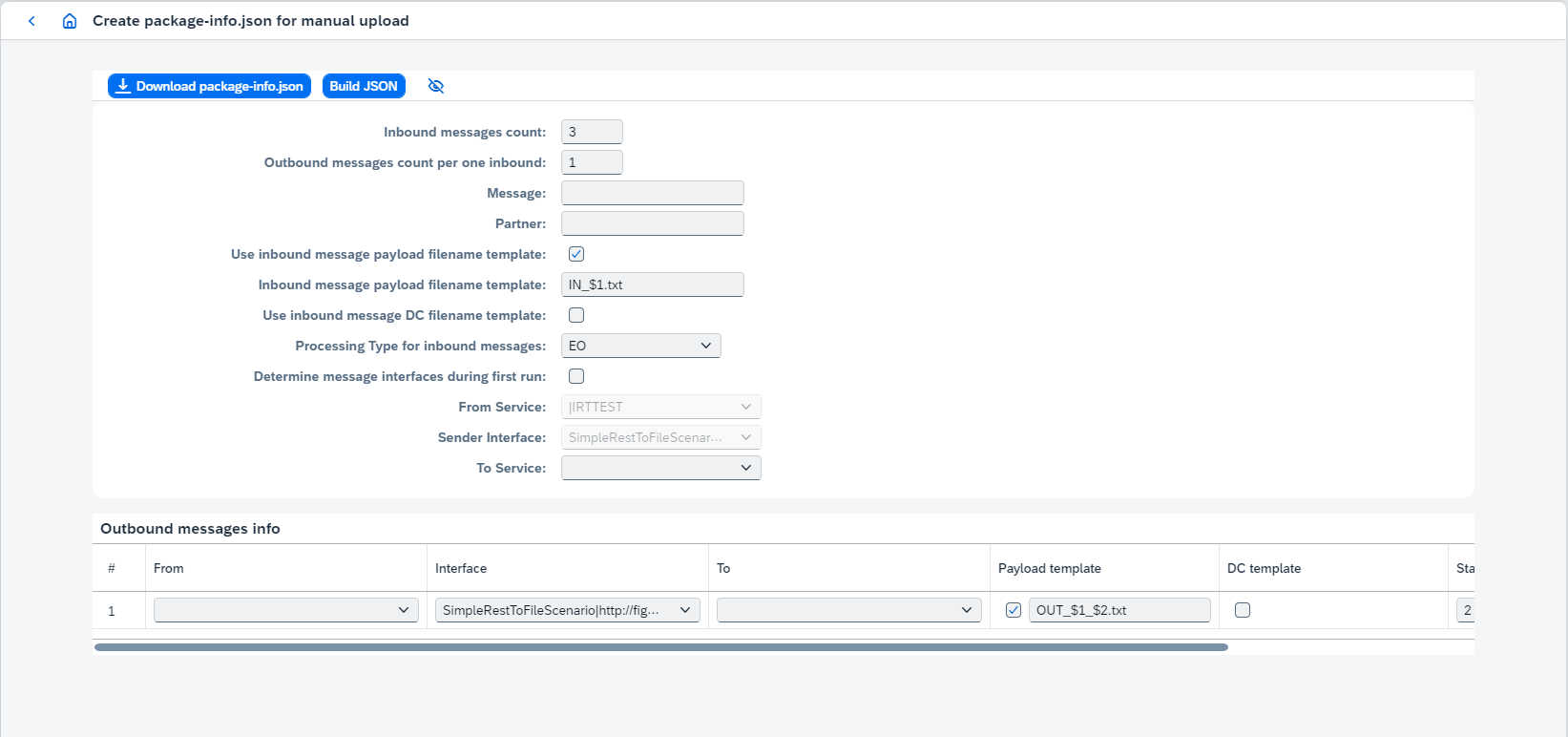 example create package info json for manual upload page