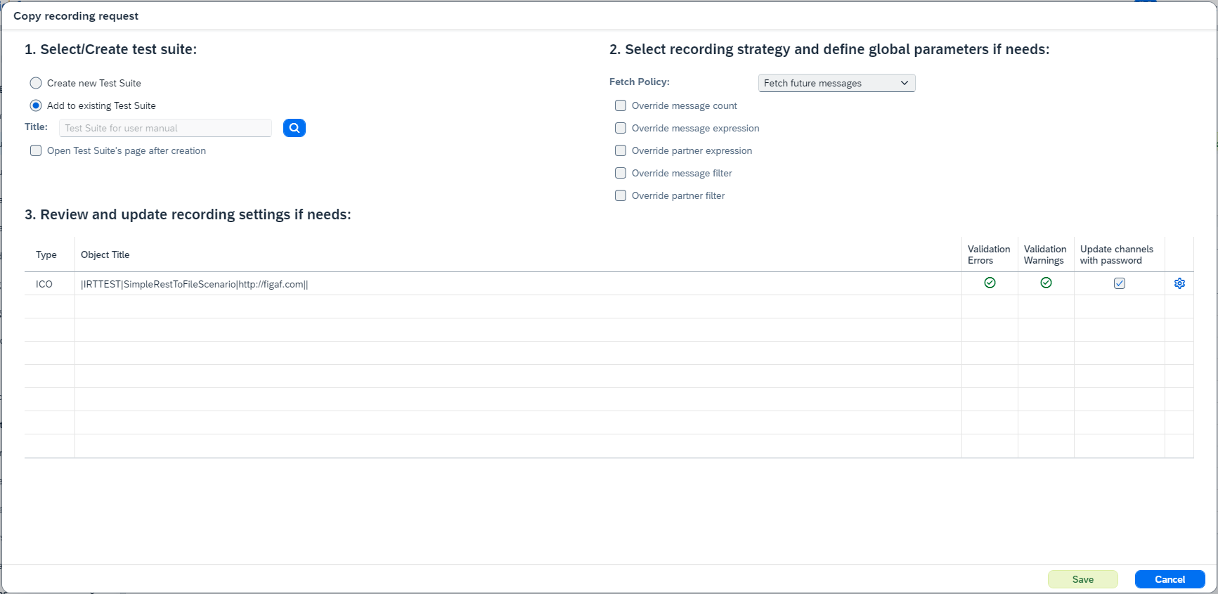 copy recordings dialog