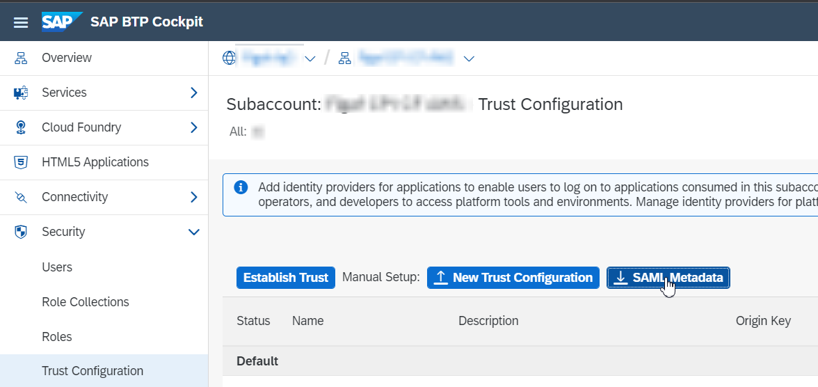 sap btp cockpit download saml metadata