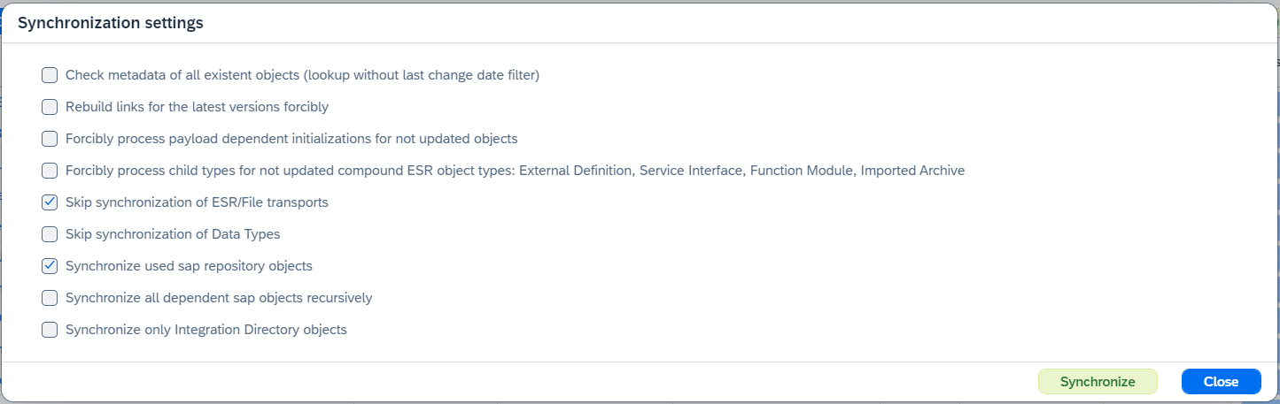 synchronization config dialog