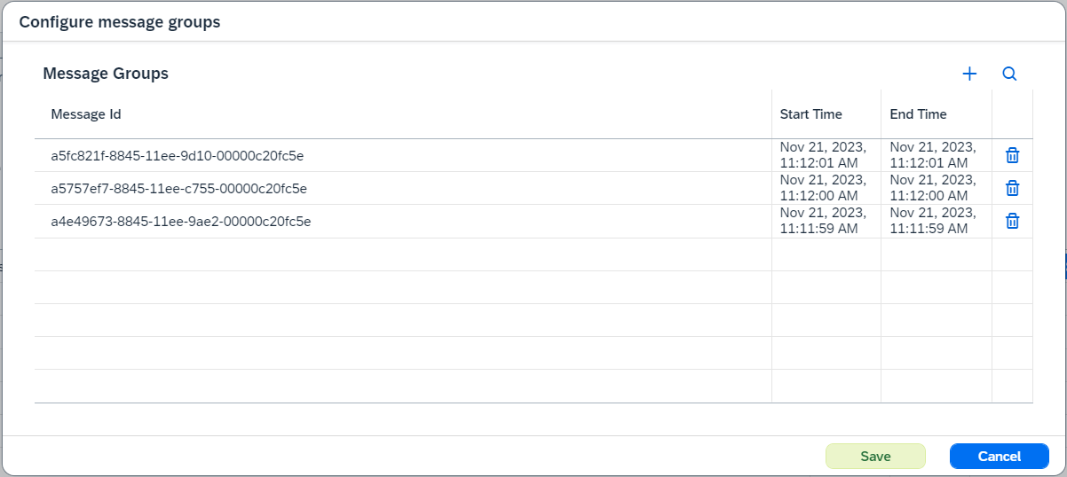 configure message groups dialog