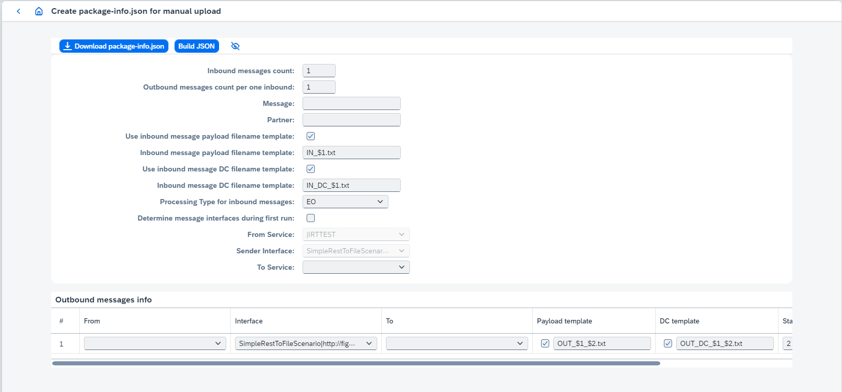 create package info json for manual upload page