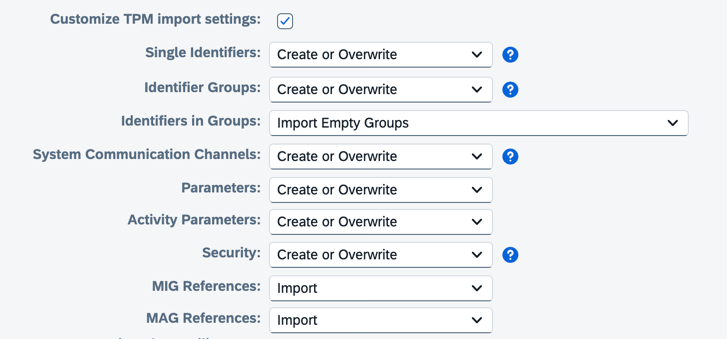 customize tpm import settings