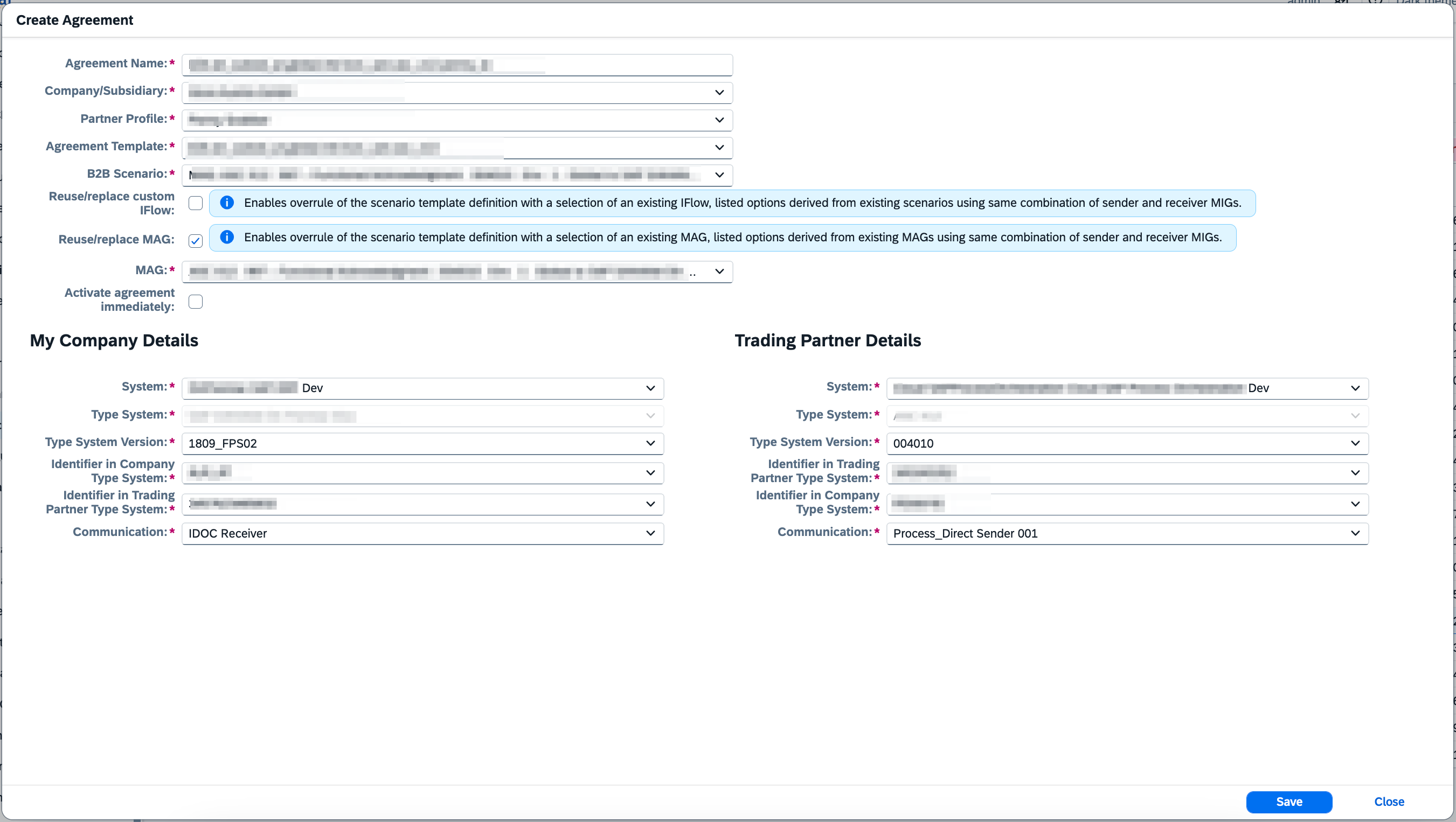 create agreement dialog