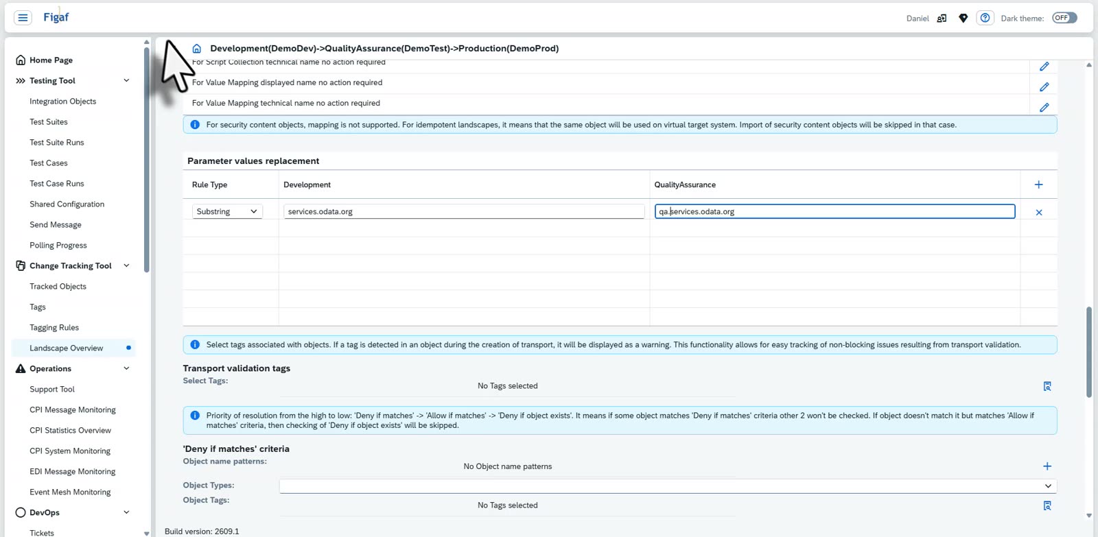 A Figaf transport listing the package and iFlow with their import status