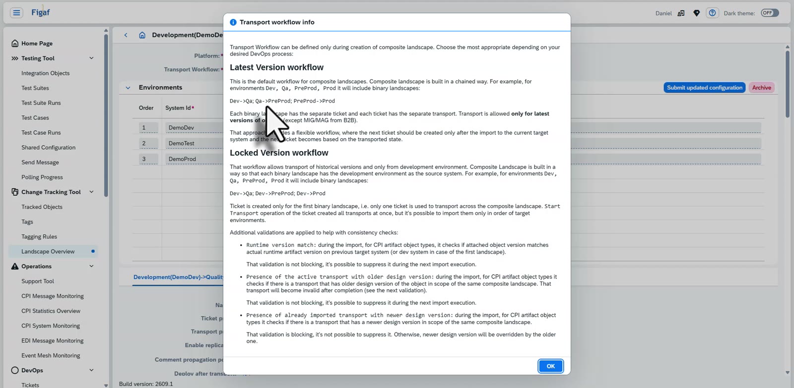 Figaf transport workflow information describing the latest version workflow and the locked version workflow