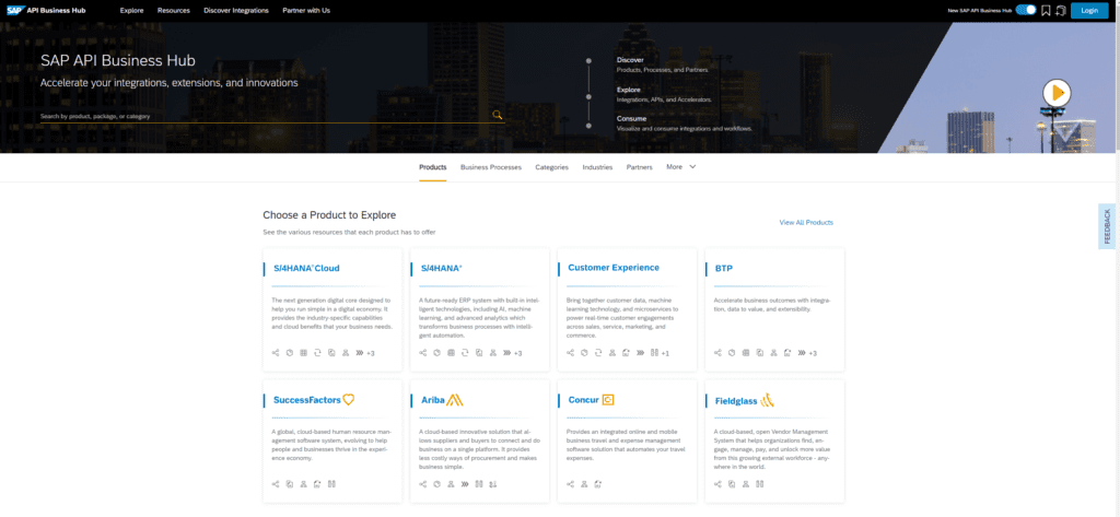 Screenshot of SAP API Business Hub landing page