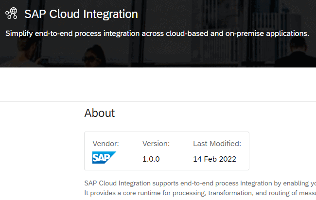 screenshot of SAP Cloud Integration version on SAP API Hub